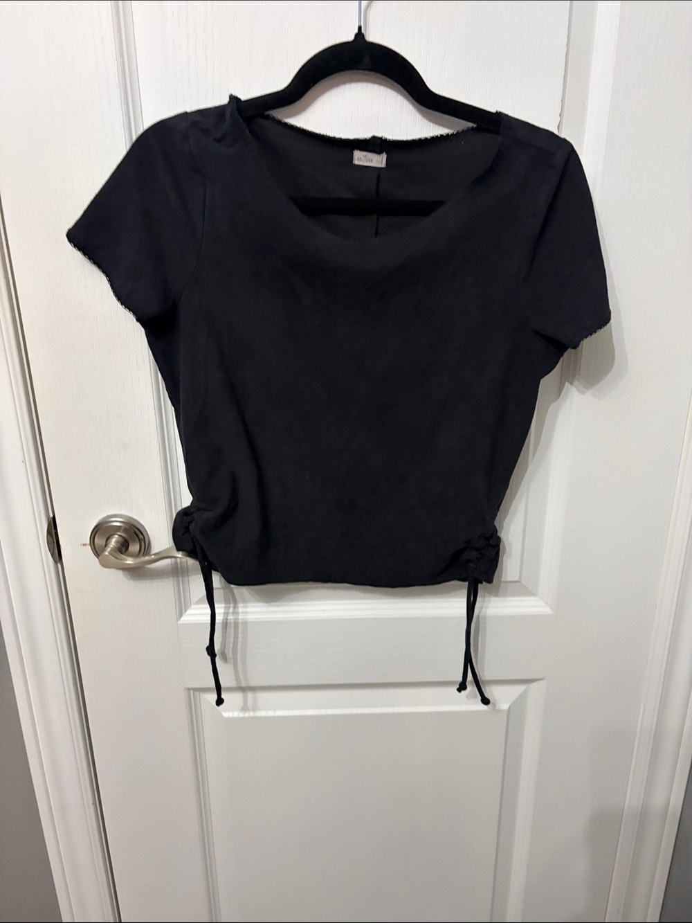 Hollister Women's Black Drawstring Short Sleeve Top